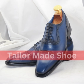 Boots Wesco Luxury Handmade Blue Leather Brogue Shoes Formal Blue Leather Shoes for Men - Handmade Sophistication & Style - Bespoke Craftsmanship for Men