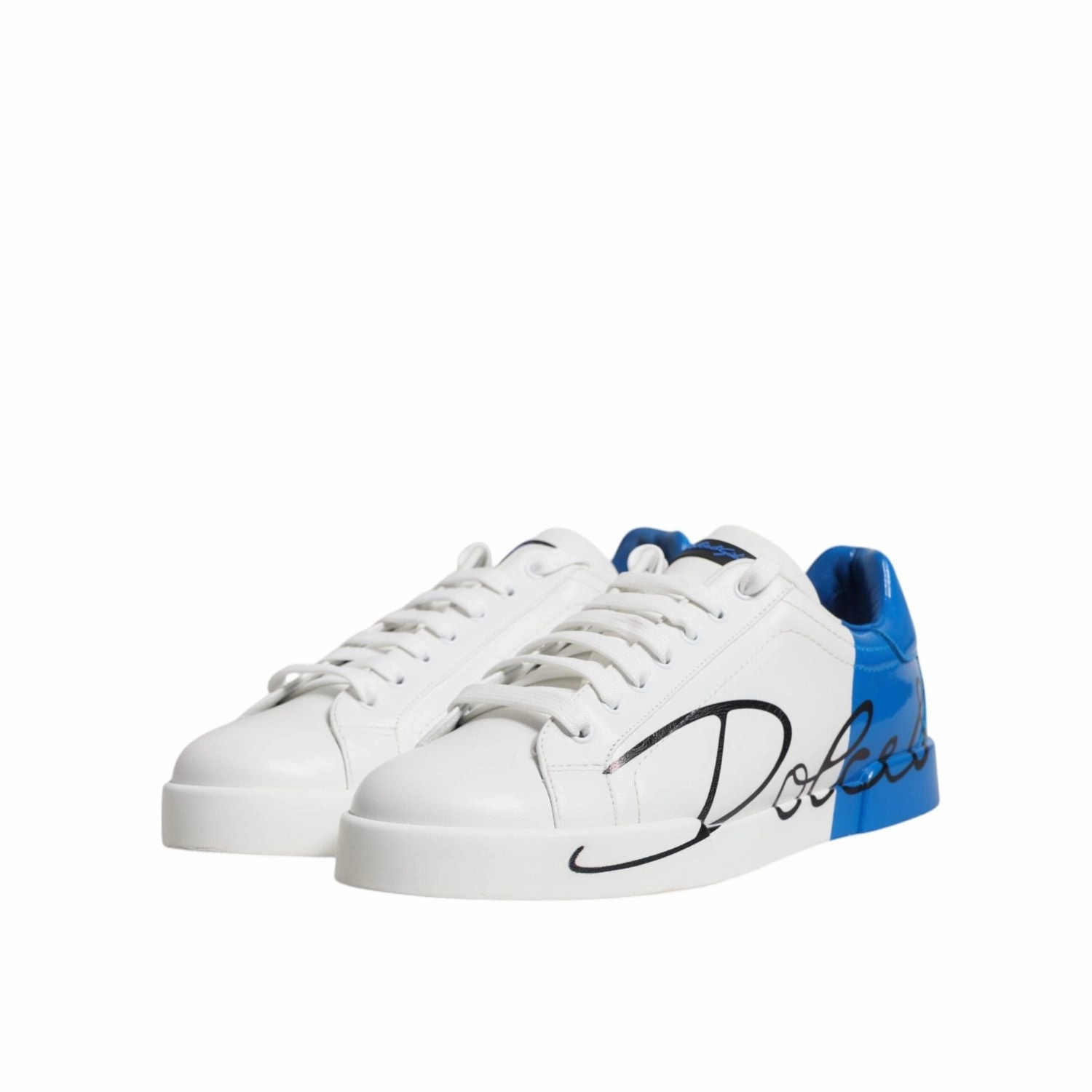 Best Support Casual Shoes Dolce & Gabbana White Blue Portofino Leather Sneakers Shoes