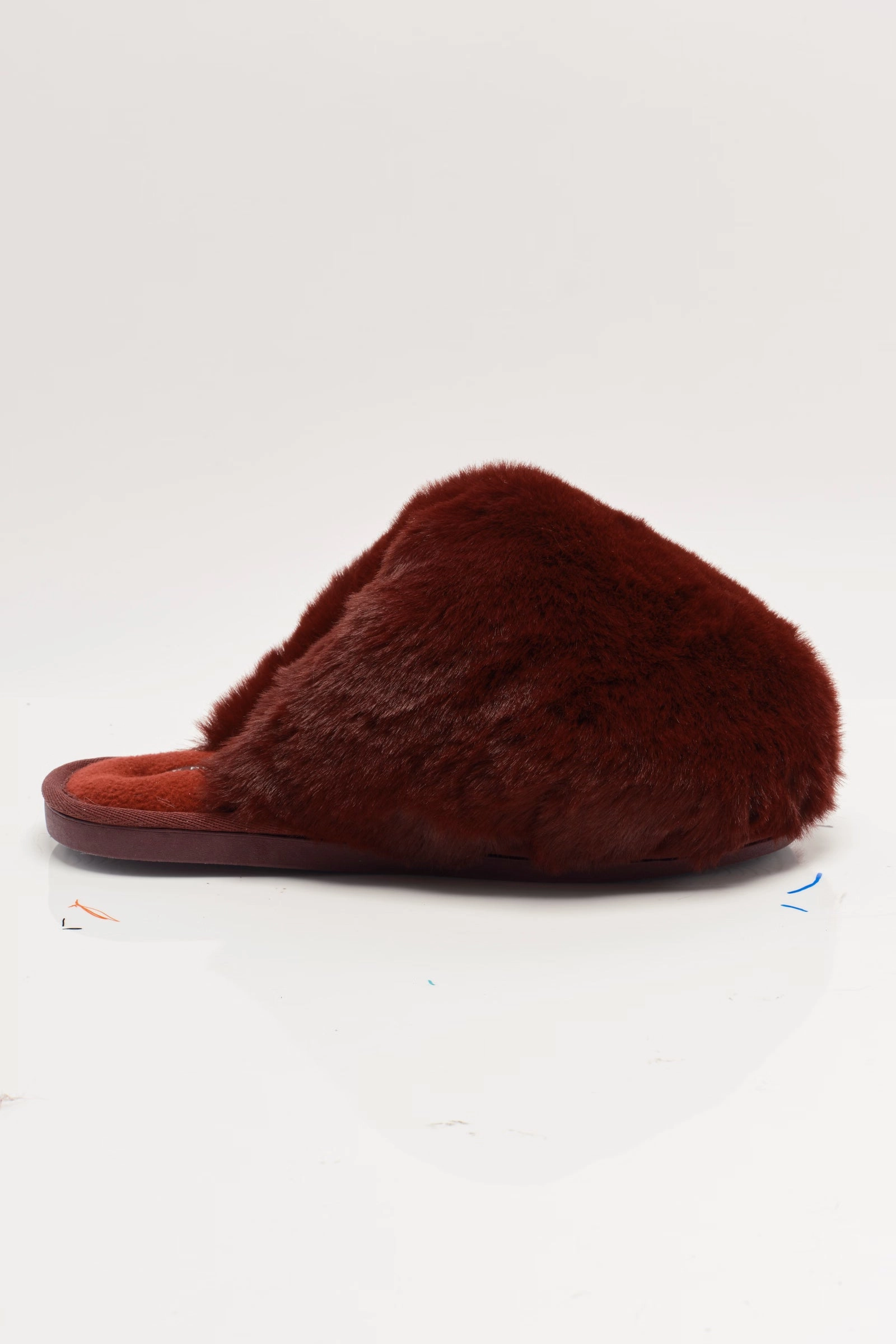 Free People Snowball Slipper in Cabernet Faux Fur Fluff Slides