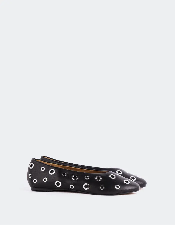 Jeweled Flats Shoes Ohrid Black Leather