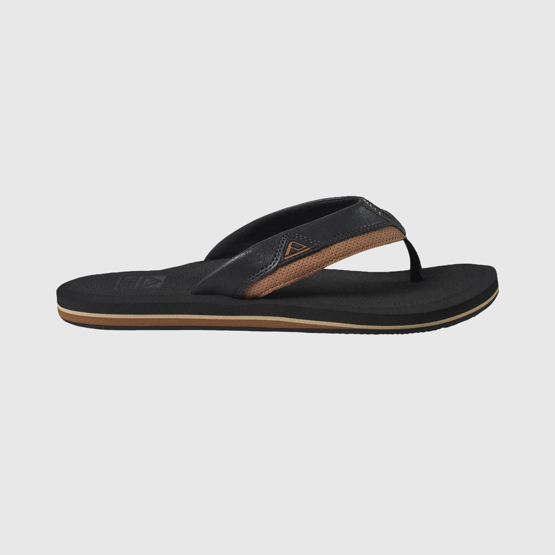 Reef Mens Cushion Dawn Flip Flops - Black/Tan Leather Square Toe Flip Flops