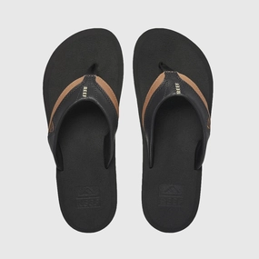 Reef Mens Cushion Dawn Flip Flops - Black/Tan Top Comfortable Flip Flops