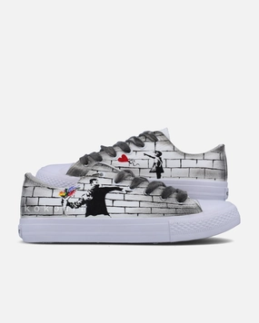 Girl with Balloon and Flower Thrower Hand Painted Shoes Waterproof Shoes Size 5