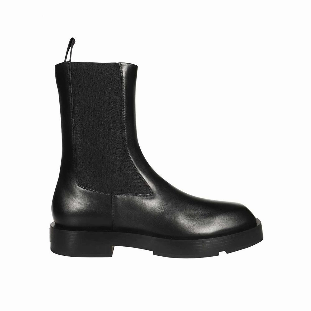 Givenchy Black Calfskin Chelsea Boots Flat Shoes With Stones