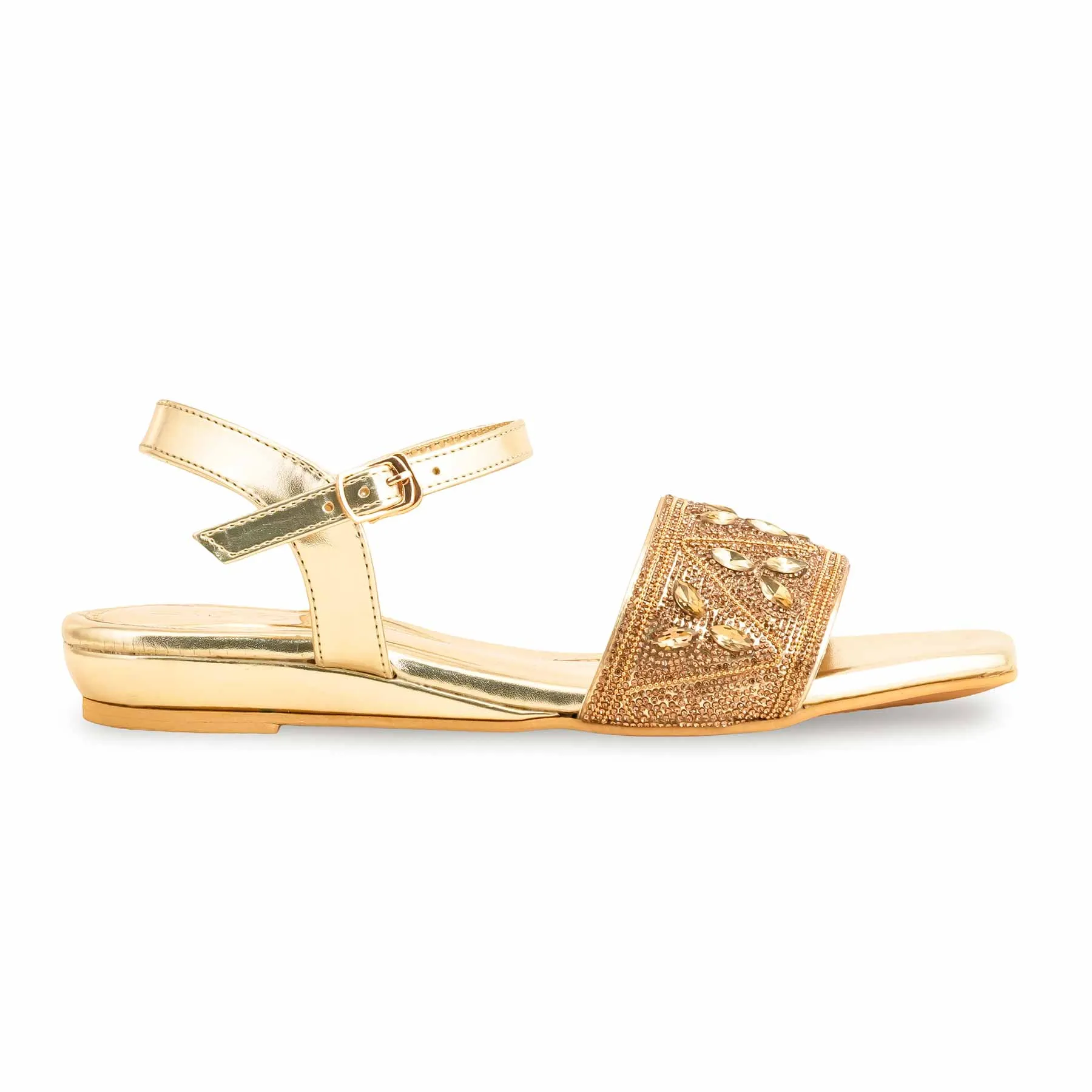 Flat Shoes To Wear With Trousers Golden Fancy Sandal For Women FN6112
