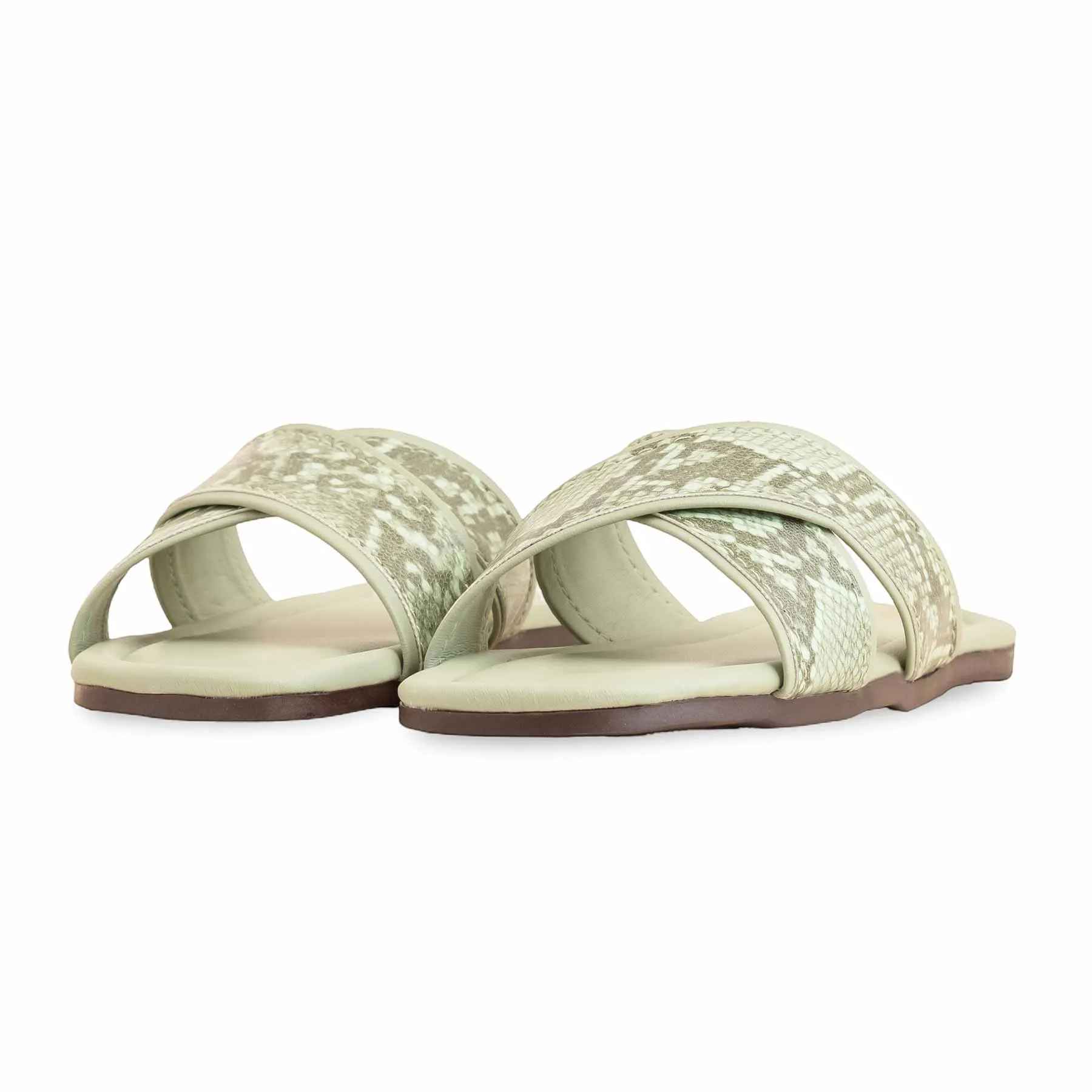 Green Casual Slipper For Ladies CL2040 Flat Chunky Shoes