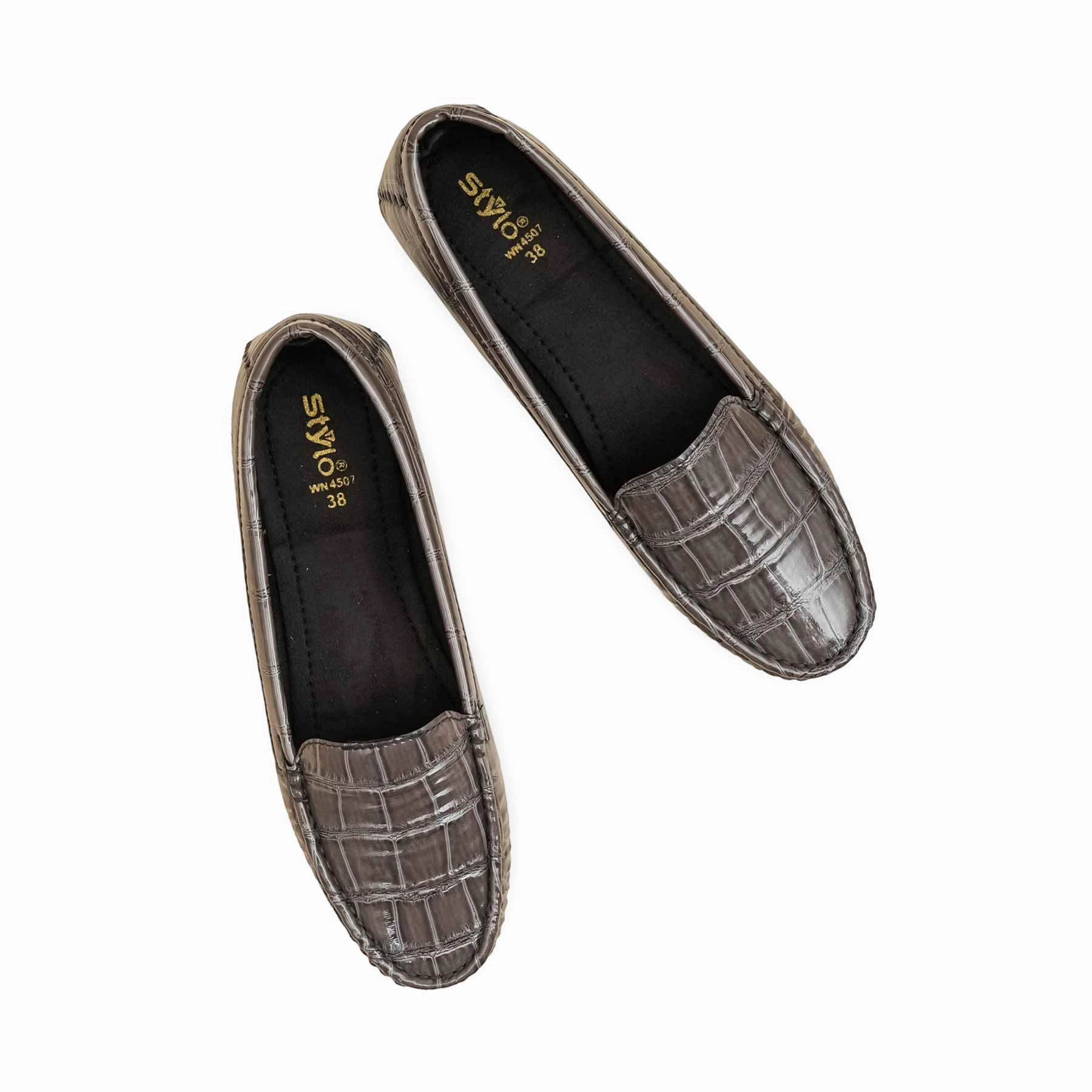 Black Casual Dress Shoe Grey Moccasin For Women WN4507