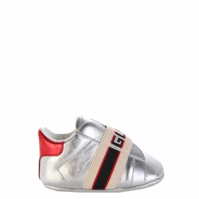 Gucci Kids Silver Ace Shoes With Gucci Stripe Climbing Shoes Caving