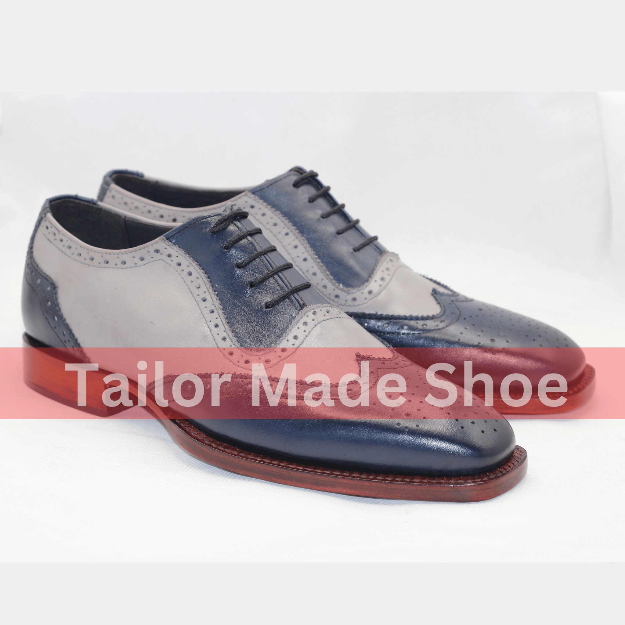 Handcrafted Gray & Navy Wingtip Brogue Shoes  Classic Elegance for Men Artisan Wingtip Leather Shoes  Timeless Gray and Navy Combo Wolverine Waterproof Boots