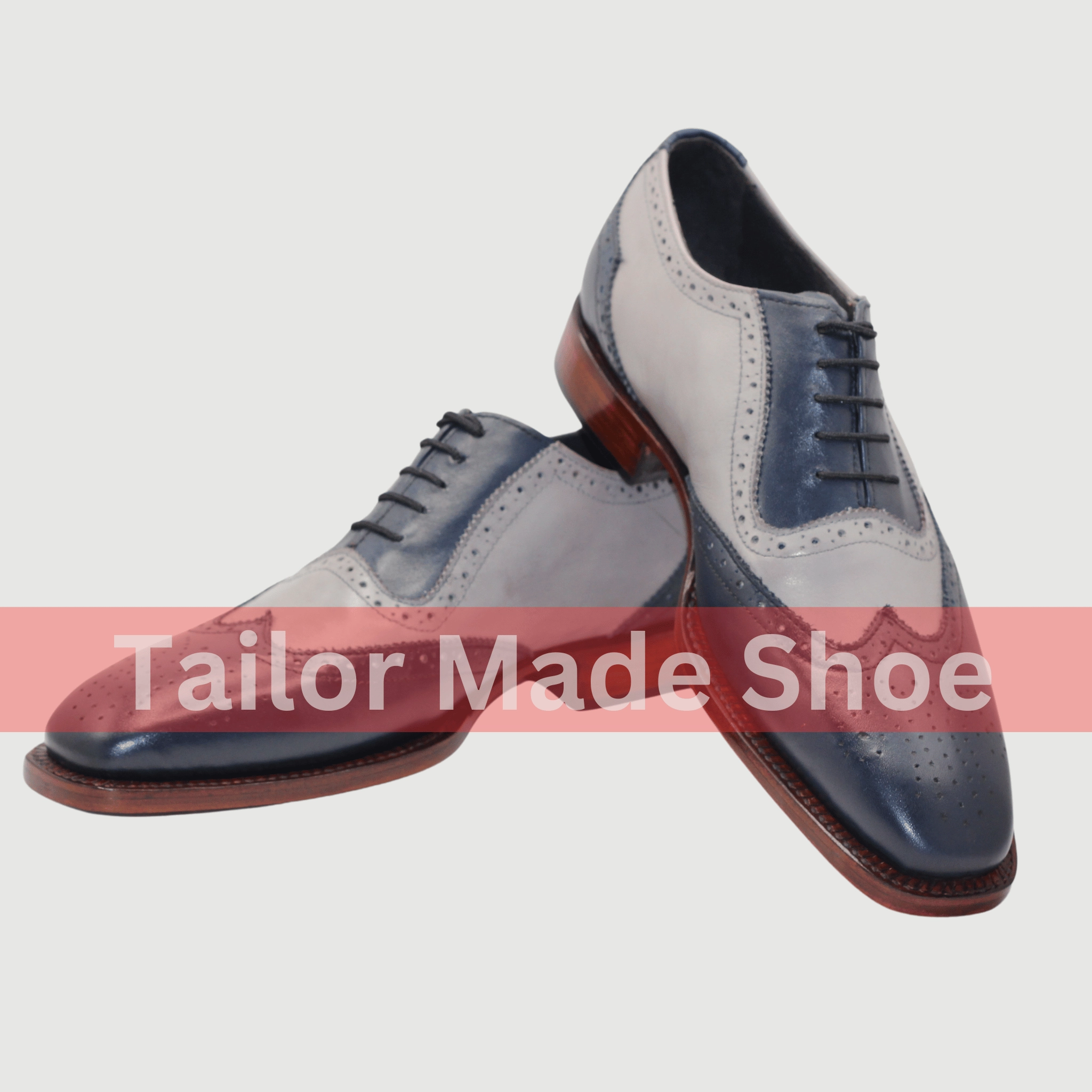 Lane Cowgirl Boots Handcrafted Gray & Navy Wingtip Brogue Shoes  Classic Elegance for Men Artisan Wingtip Leather Shoes  Timeless Gray and Navy Combo