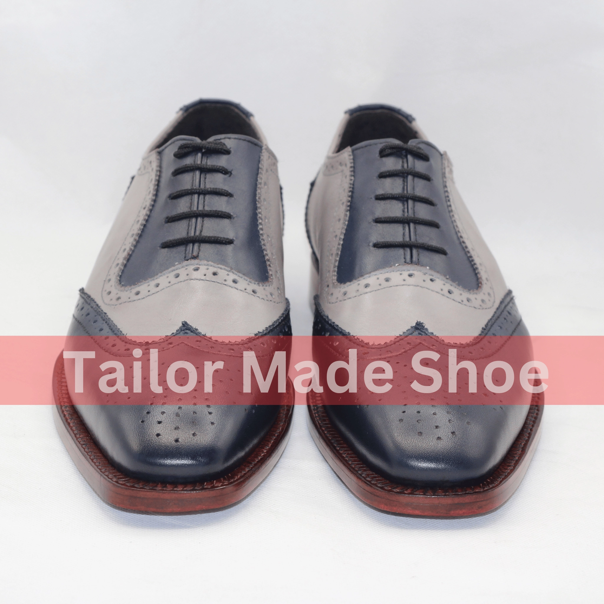 Cowboy Boots Business Casual Handcrafted Gray & Navy Wingtip Brogue Shoes  Classic Elegance for Men Artisan Wingtip Leather Shoes  Timeless Gray and Navy Combo