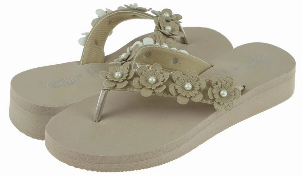 Wacky Flip Flops Ladies Taupe Faux Suede Floral Wedge Flip Flop