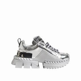 Dolce & Gabbana Silver Leather Super Queen Sneakers Shoes Sneakers Movies