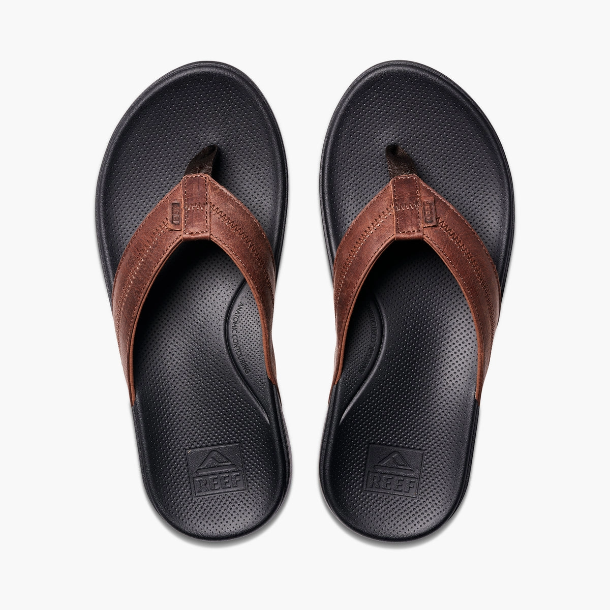 Champions Flip Flops Reef Mens Cushion Phantom 2.0 Leather - Brown/Black