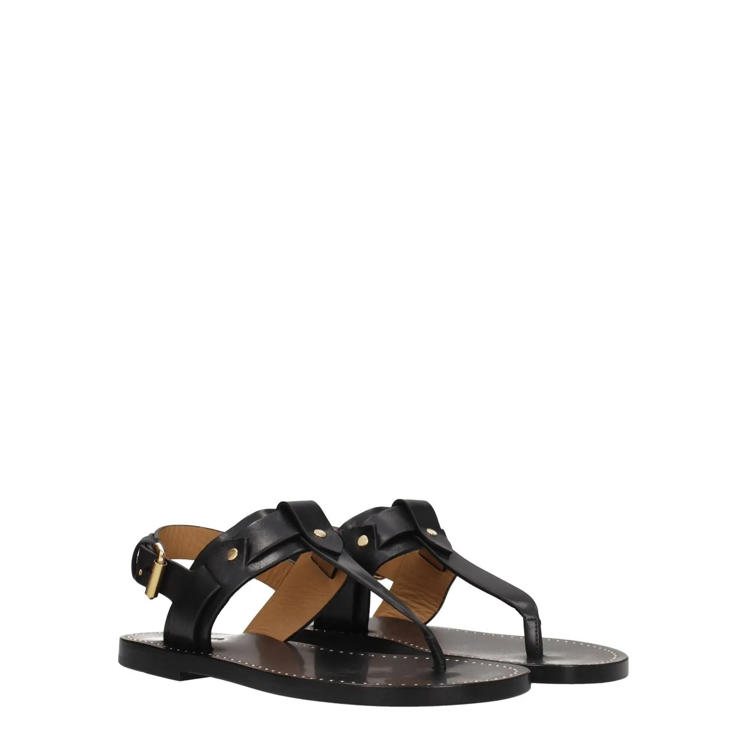 Flat Toe Ballet Shoes Isabel Marant Black Leather Flip-Flop Sandals