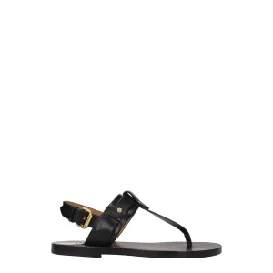 Block Heel Flat Shoes Isabel Marant Black Leather Flip-Flop Sandals