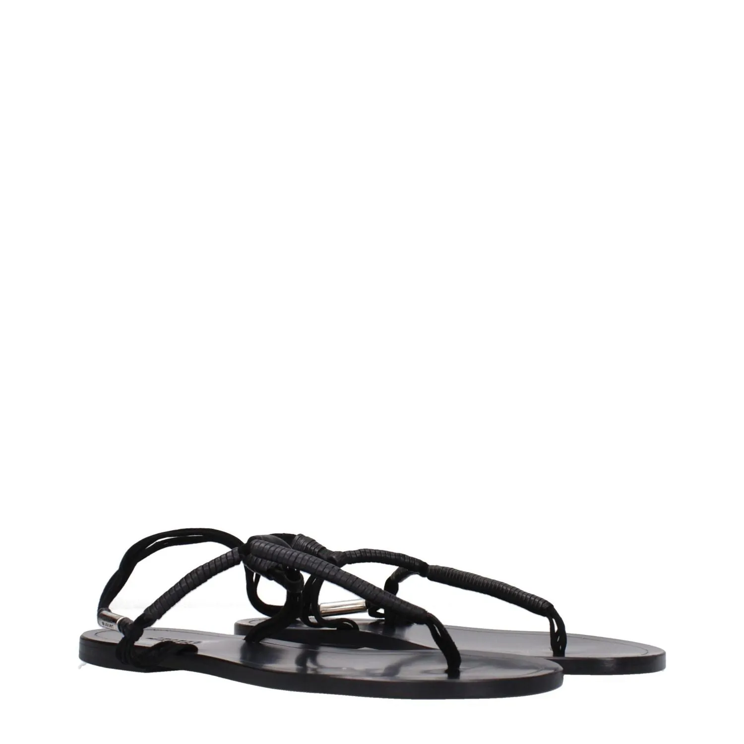 Isabel Marant Black Leather Flip-Flop Sandals Pakistani Flat Shoes