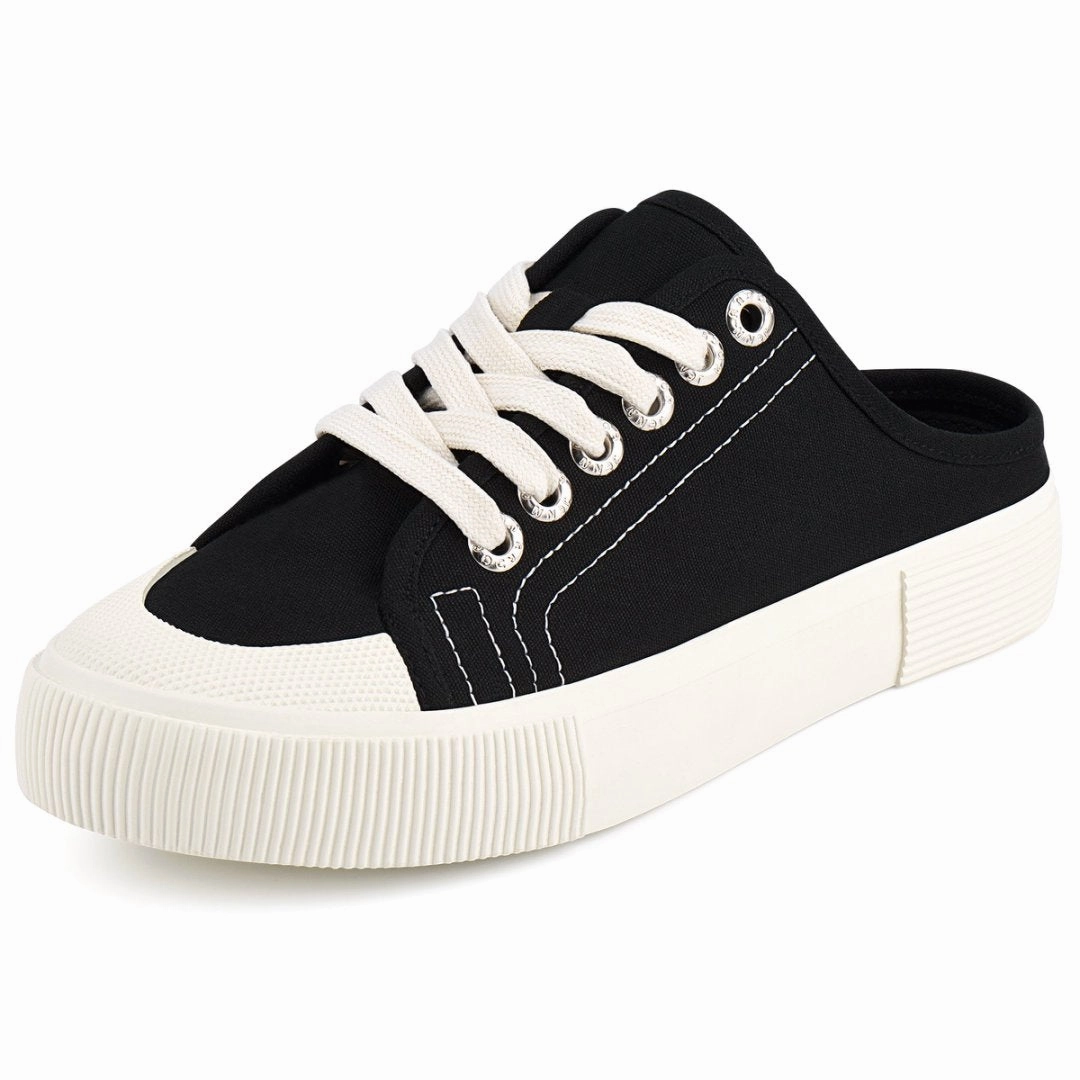 Durable Waterproof Shoe Covers JENN ARDOR Women's Backless Canvas Mules Slip-On Loafers - Lace-Up Slipper Sneakers