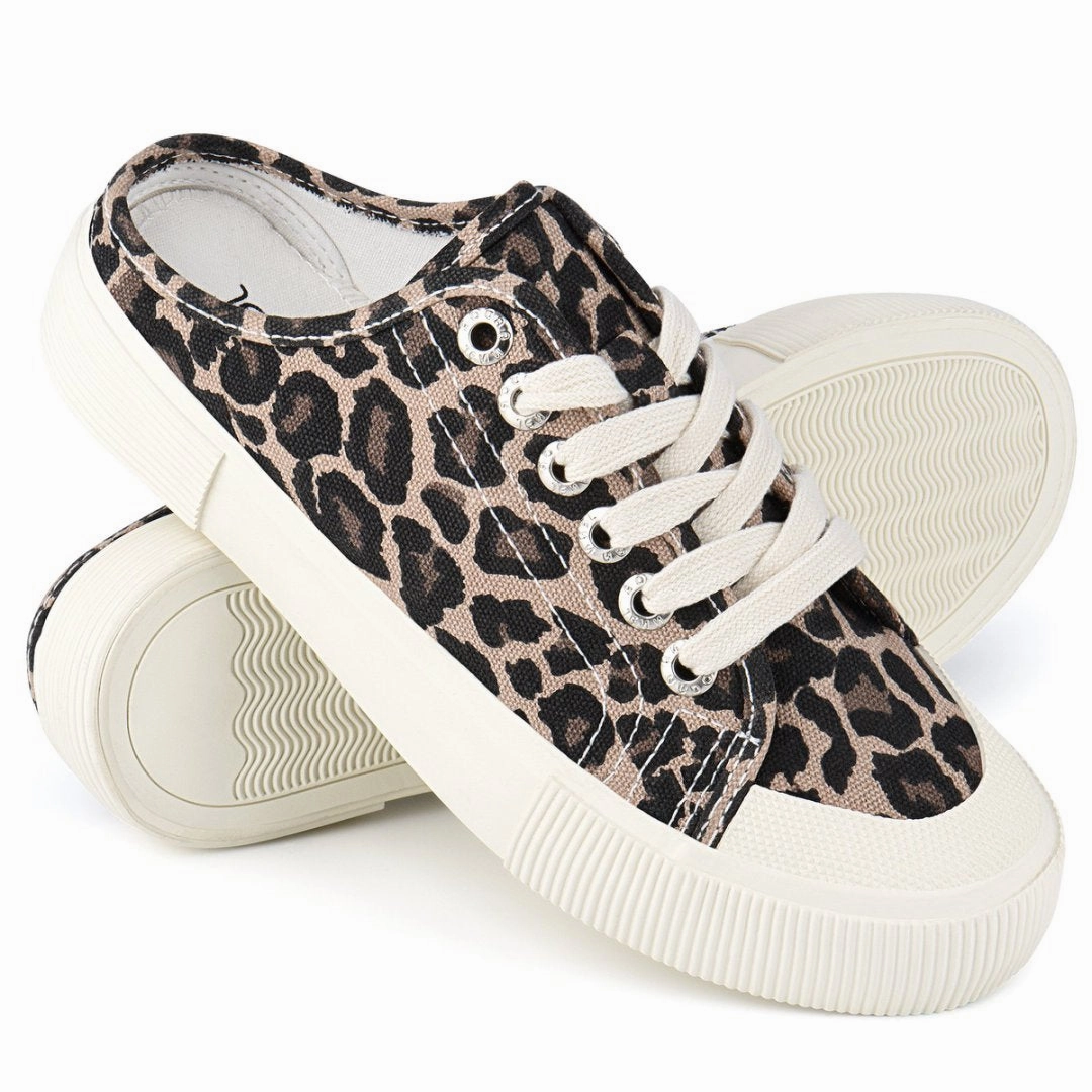 JENN ARDOR Women's Backless Canvas Mules Slip-On Loafers - Lace-Up Slipper Sneakers