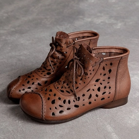 Hollow-Out Spliced Leather Boots Size Casual Dress Shoes