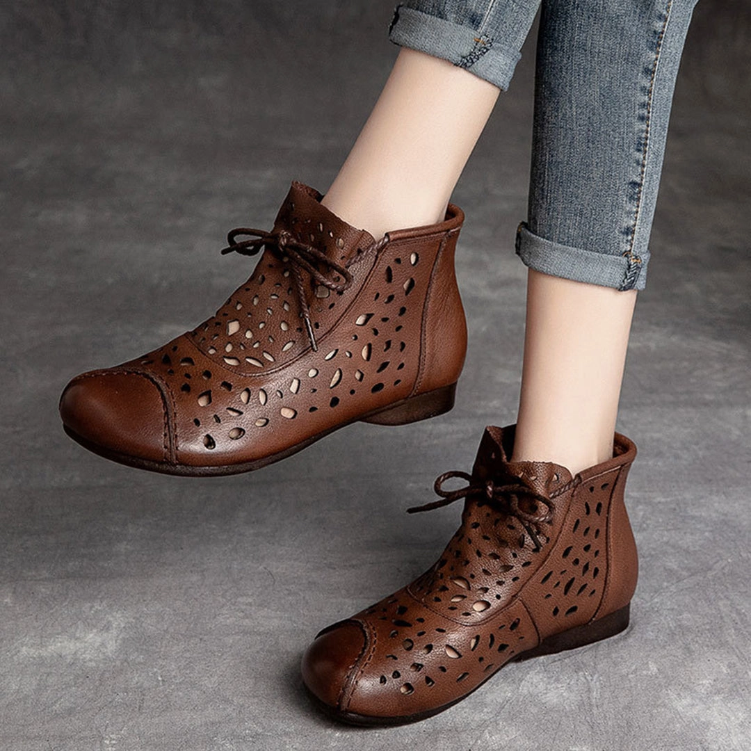 Hollow-Out Spliced Leather Boots Shoes Casual Outfits