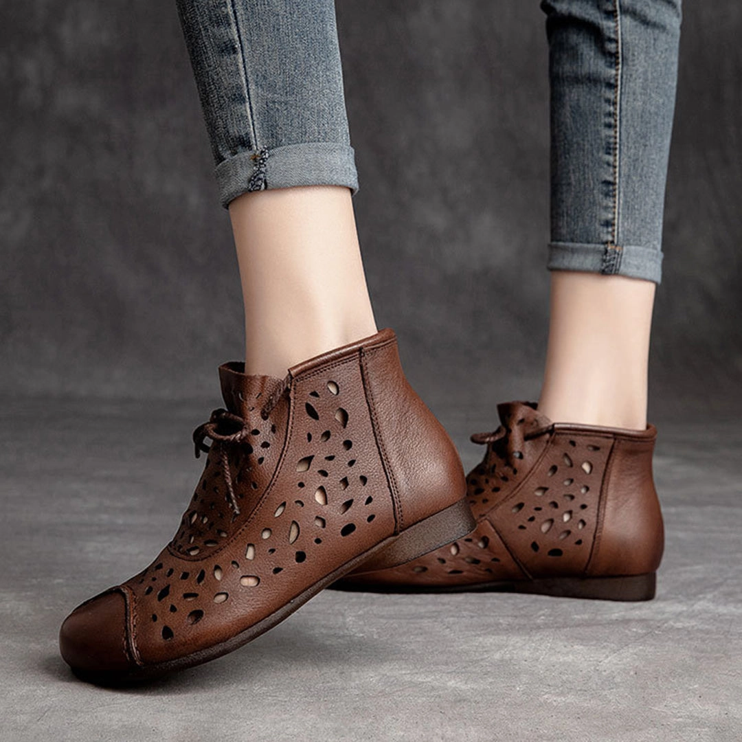 Hollow-Out Spliced Leather Boots Casual Fancy Shoes