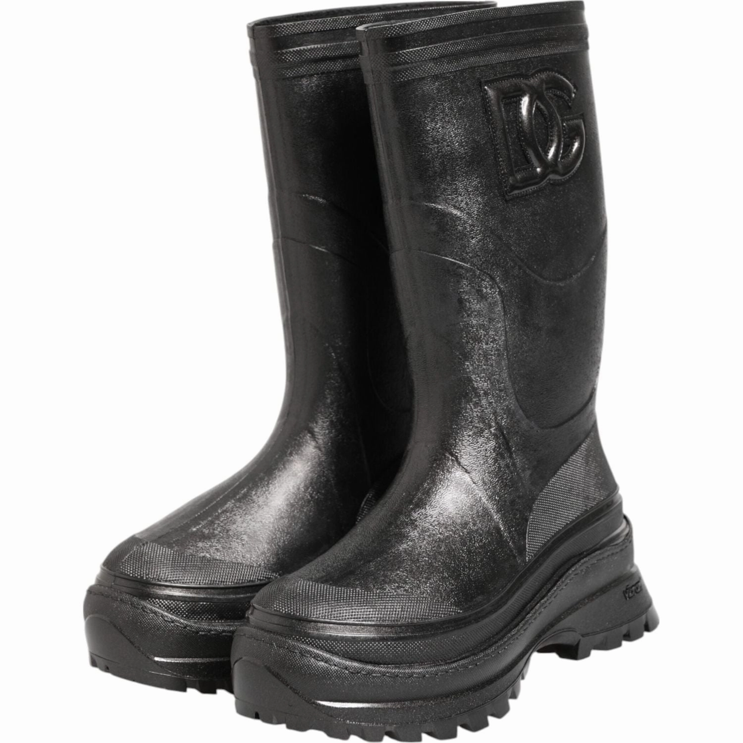 Dolce & Gabbana Metallic Black Pull On Rain Boots Men Shoes World War 2 Boots