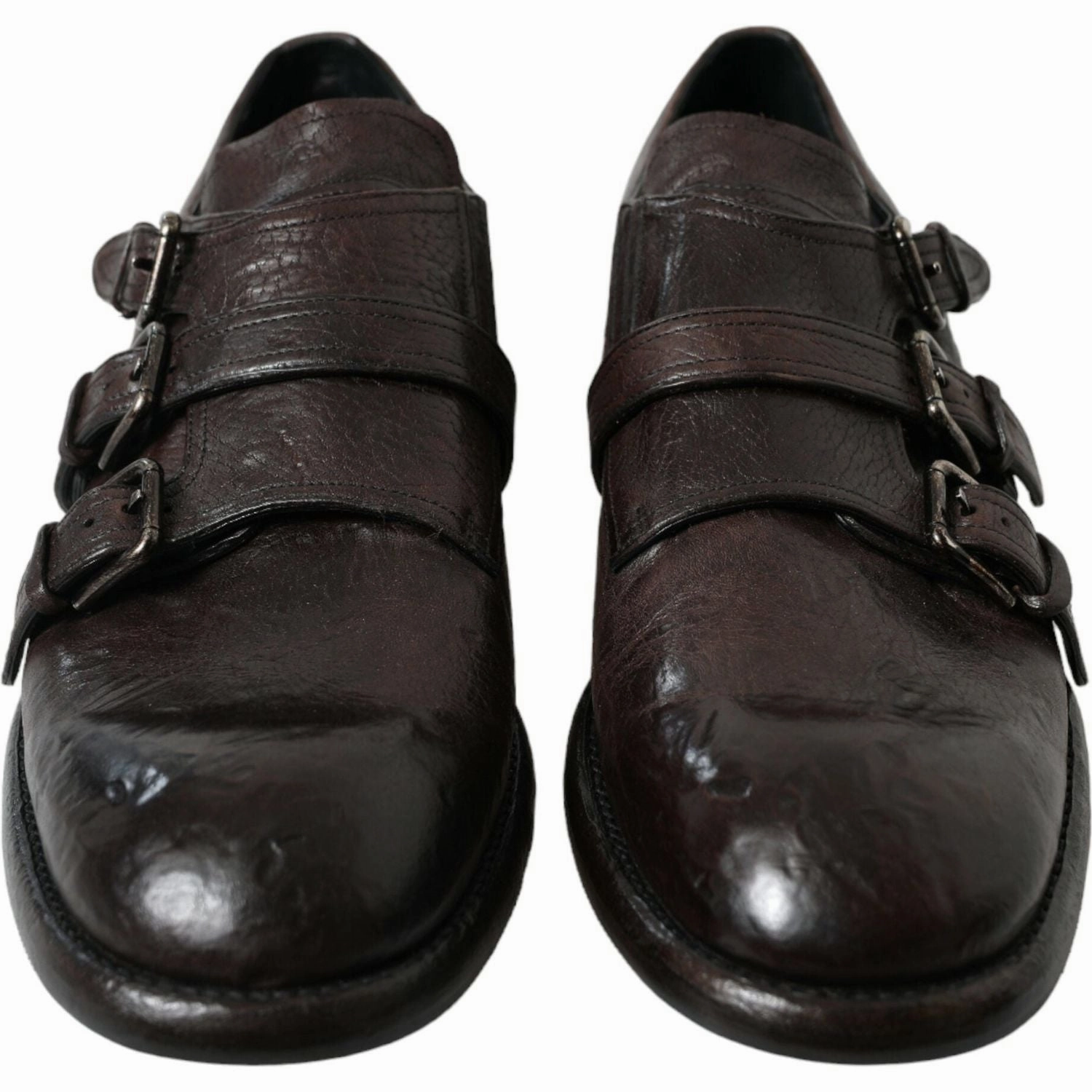 Dolce & Gabbana Brown Leather Strap Formal Dress Shoes Canvas Espadrille Wedges Closed Toe