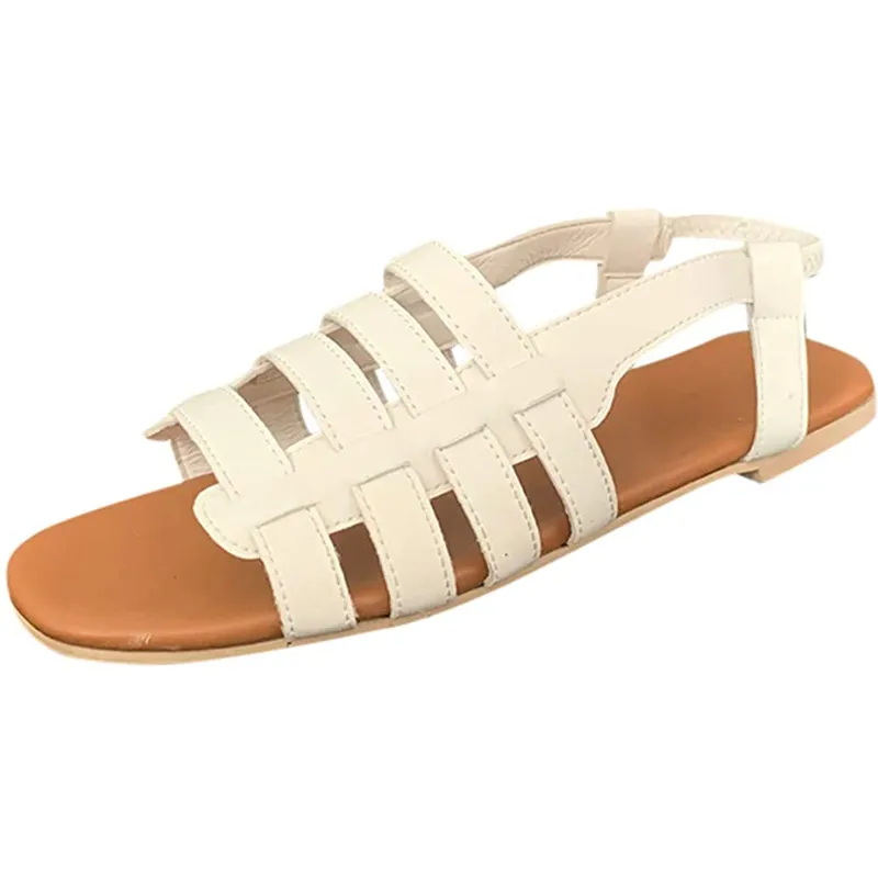 Ladies Summer Leather Flats Round Toe Flat Sandals Women Adjustable Buckle Strap Waterproof Mtb Shoes For Flat Pedals