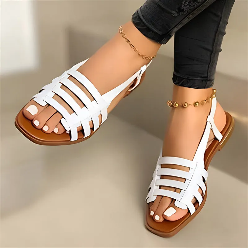 Ladies Summer Leather Flats Round Toe Flat Sandals Women Adjustable Buckle Strap Best Ballet Shoes For Flat Feet