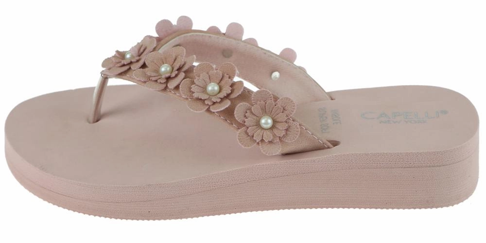 Ladies Blush Faux Suede Floral Wedge Flip Flop Gypsy Jazz Flip Flops