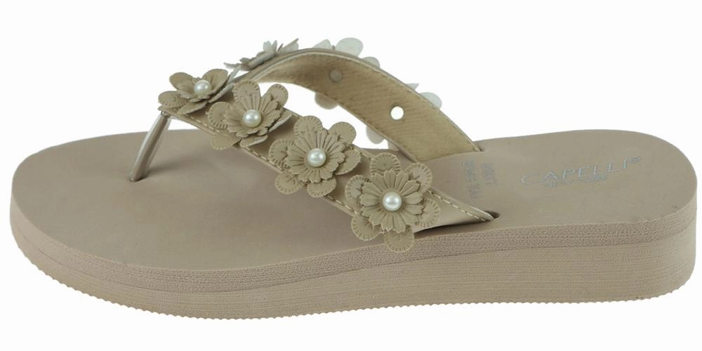 Ladies Taupe Faux Suede Floral Wedge Flip Flop Flip Flops For People With Flat Feet