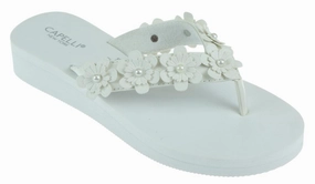 Ladies White Faux Suede Floral Wedge Flip Flop Non Slip Shower Flip Flops