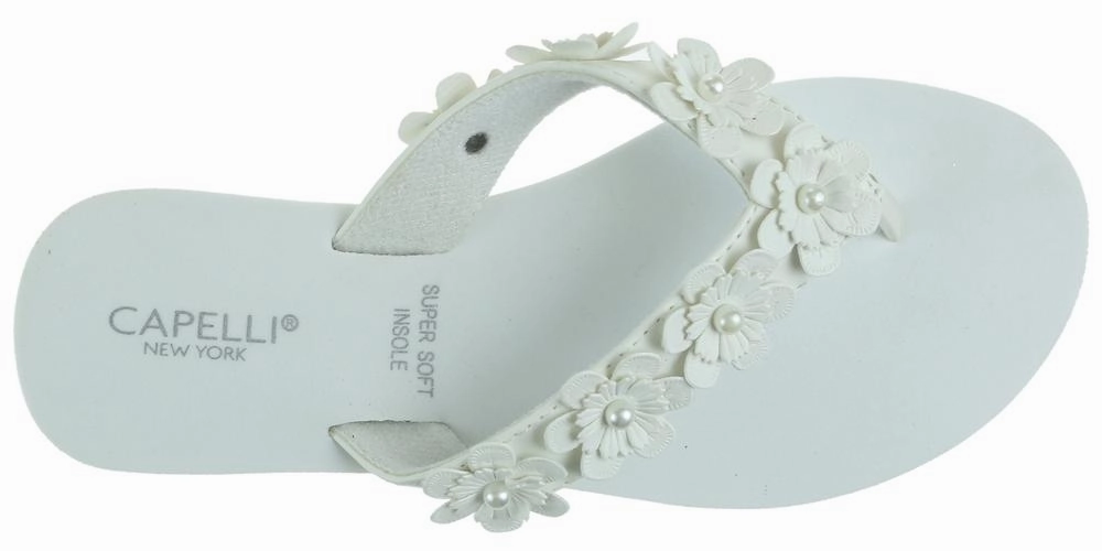 Deck Boss Flip Flops Ladies White Faux Suede Floral Wedge Flip Flop