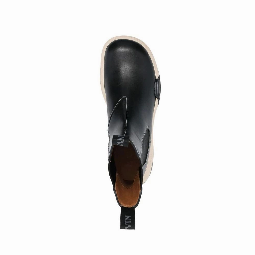Patent Leather Flat Shoes Lanvin Black Calfskin Chelsea Boots