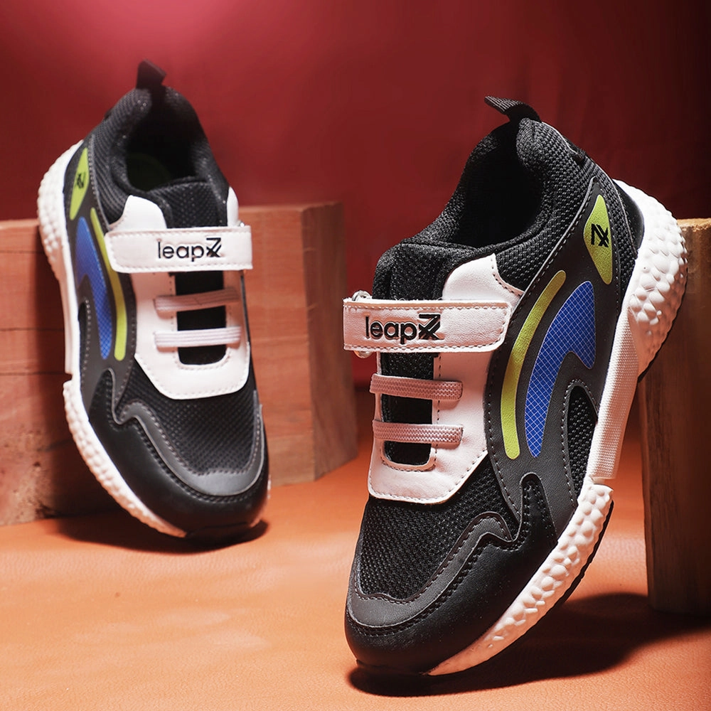 Running Shoes Wide Toe Box Leap7x Black Sports Non Lacing Shoes For kids CARRY-07V By Liberty