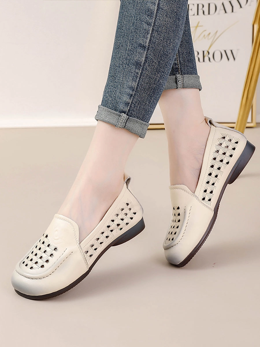 Arc Crazy Horse Leather Platform Casual Shoes Women Summer Casual Cutout Genuine Leather Shoes OO1020