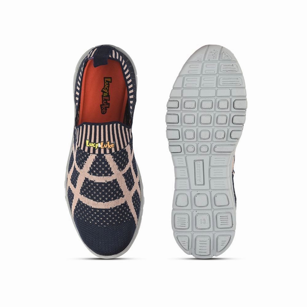 Lucy & Luke (Navy Blue) Sports Non Lacing Walking Shoes For Kids 2123-21 By Liberty For Nyc Best Walking