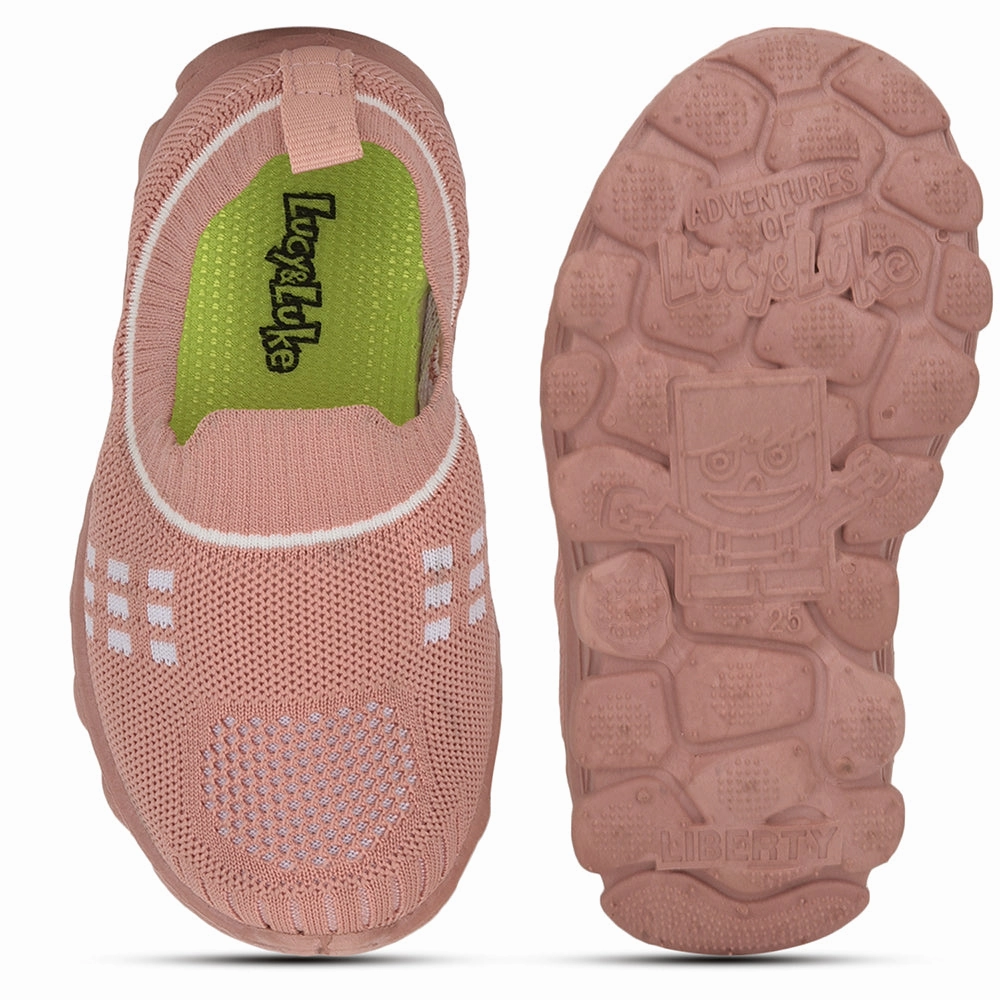 For Walking Comfortable Walking Lucy & Luke (Peach) Casual Non Lacing Shoes For Kids KDL-07 By Liberty