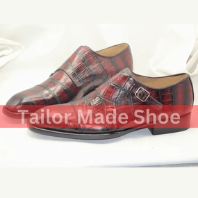 Luxury Handmade Leather Monk Straps  Burgundy Alligator-Style Design for Formal Occasions Sand In My Boots Festival 2025