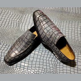 Extra Wide Cowgirl Boots Made to Order Bespoke Handmade Made to Measure Genuine Crocodile Print Gray Leather Loafers Slip On Moccasin Mens Shoes