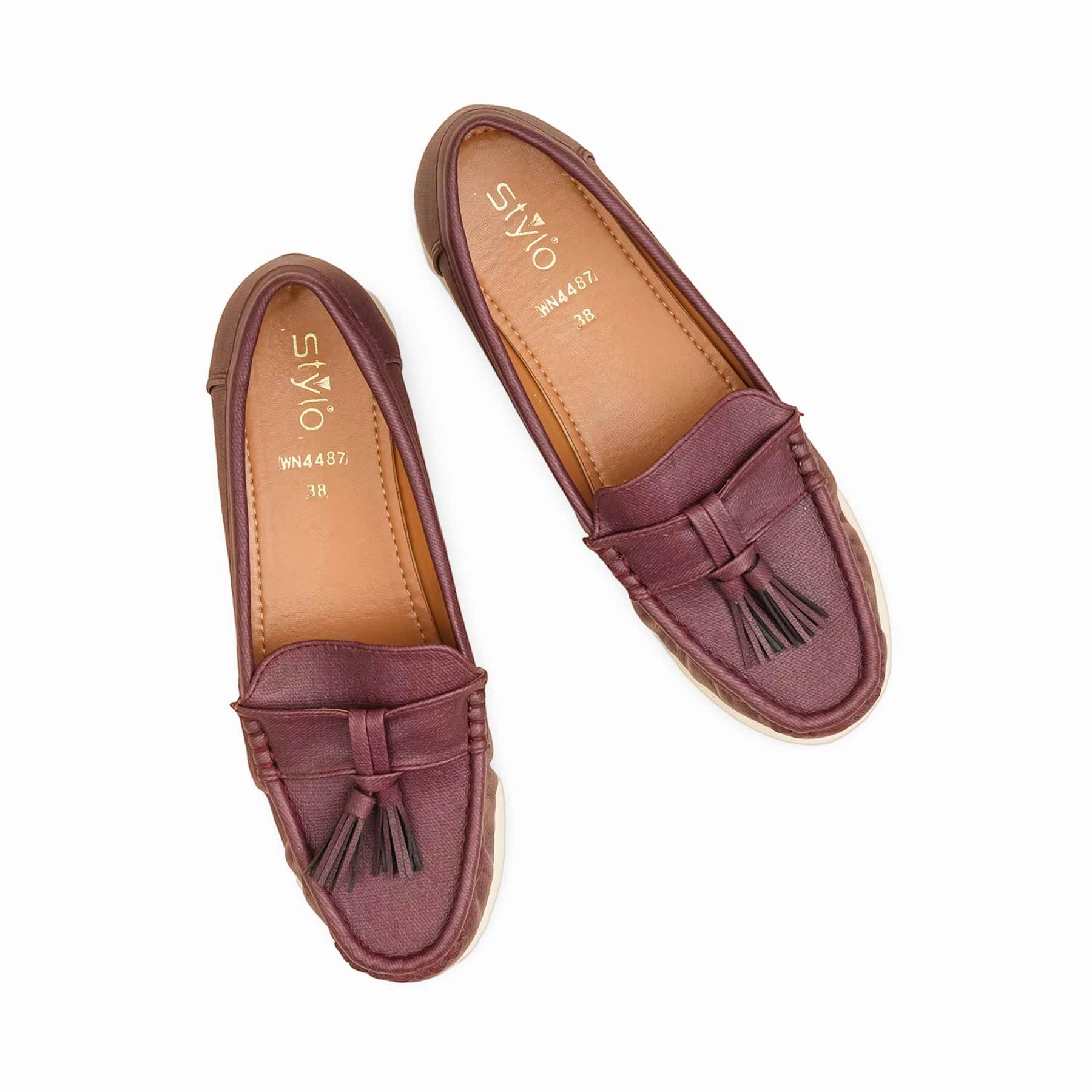 All Weather Casual Slip On Shoes Maroon Moccasin For Women WN4487