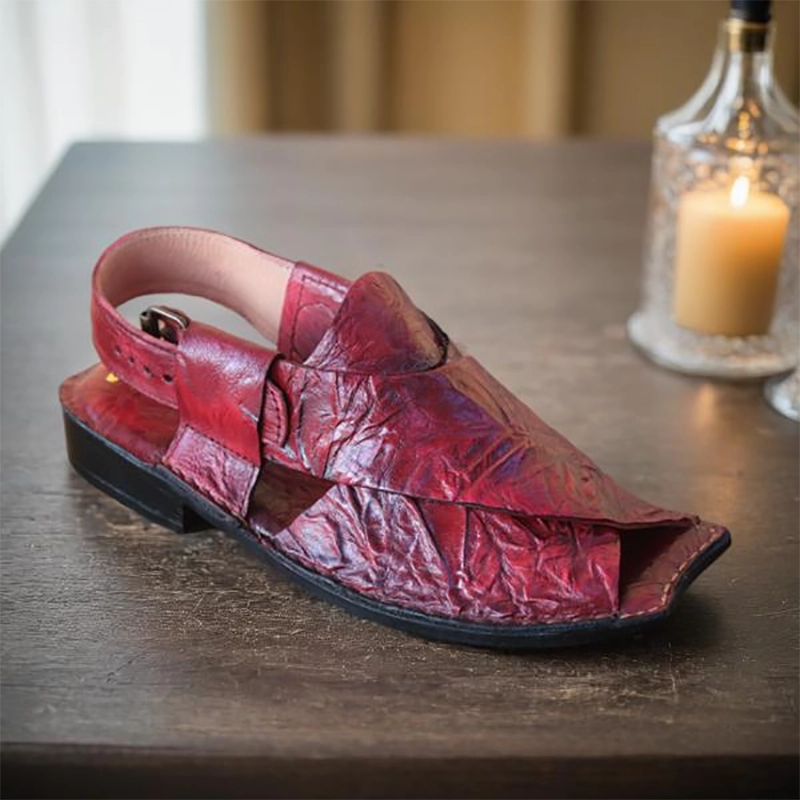 Maroon Peshawari for men Espadrilles Low Heel Wedges