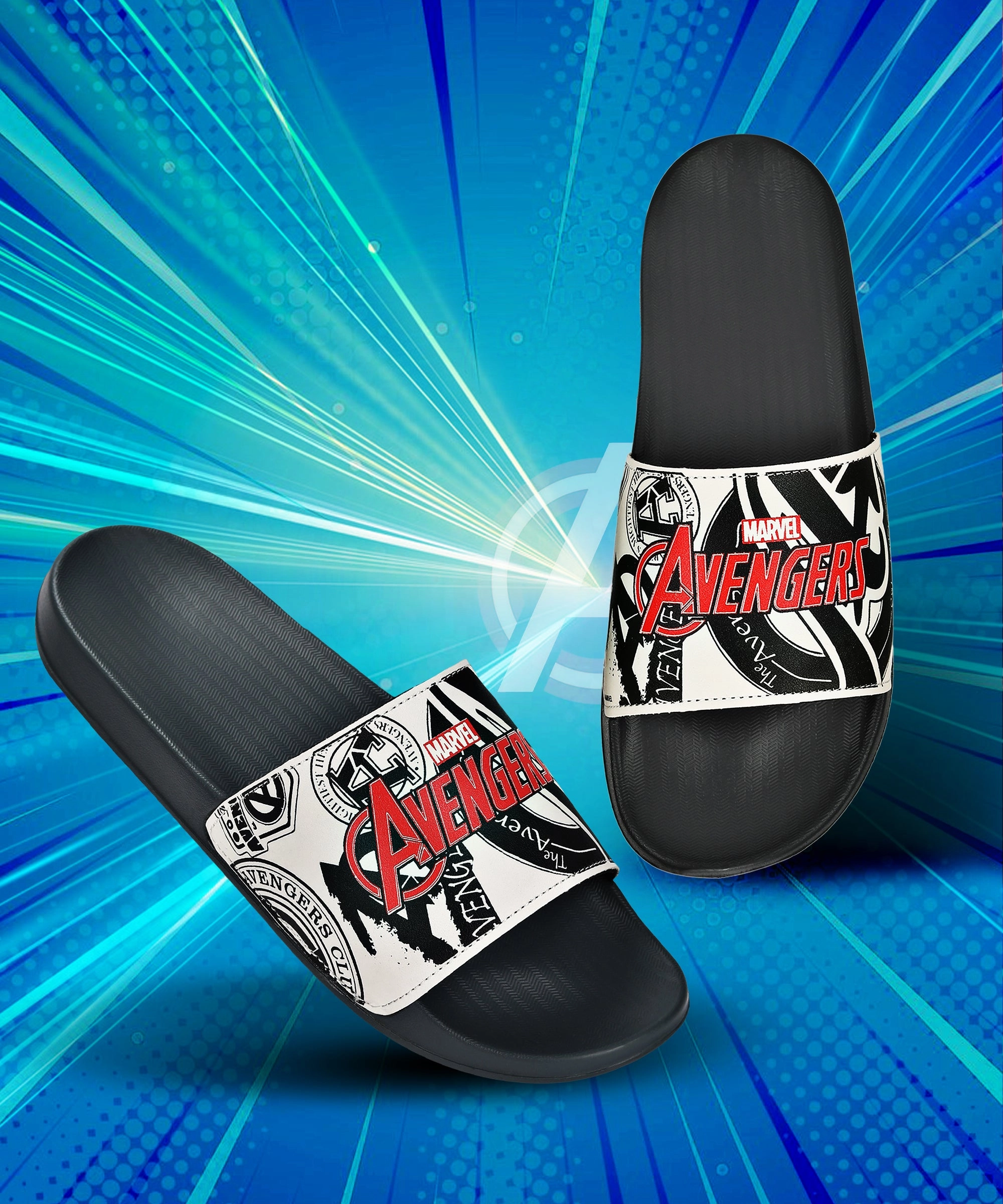 Marvel Avengers' EVMK10921G Men's White Sliders | Trendy Sliders with Durable & Cushioned Sole Construction | Waterproof & Lightweight, Perfect for Everyday Casual Wear Discount Flip Flops