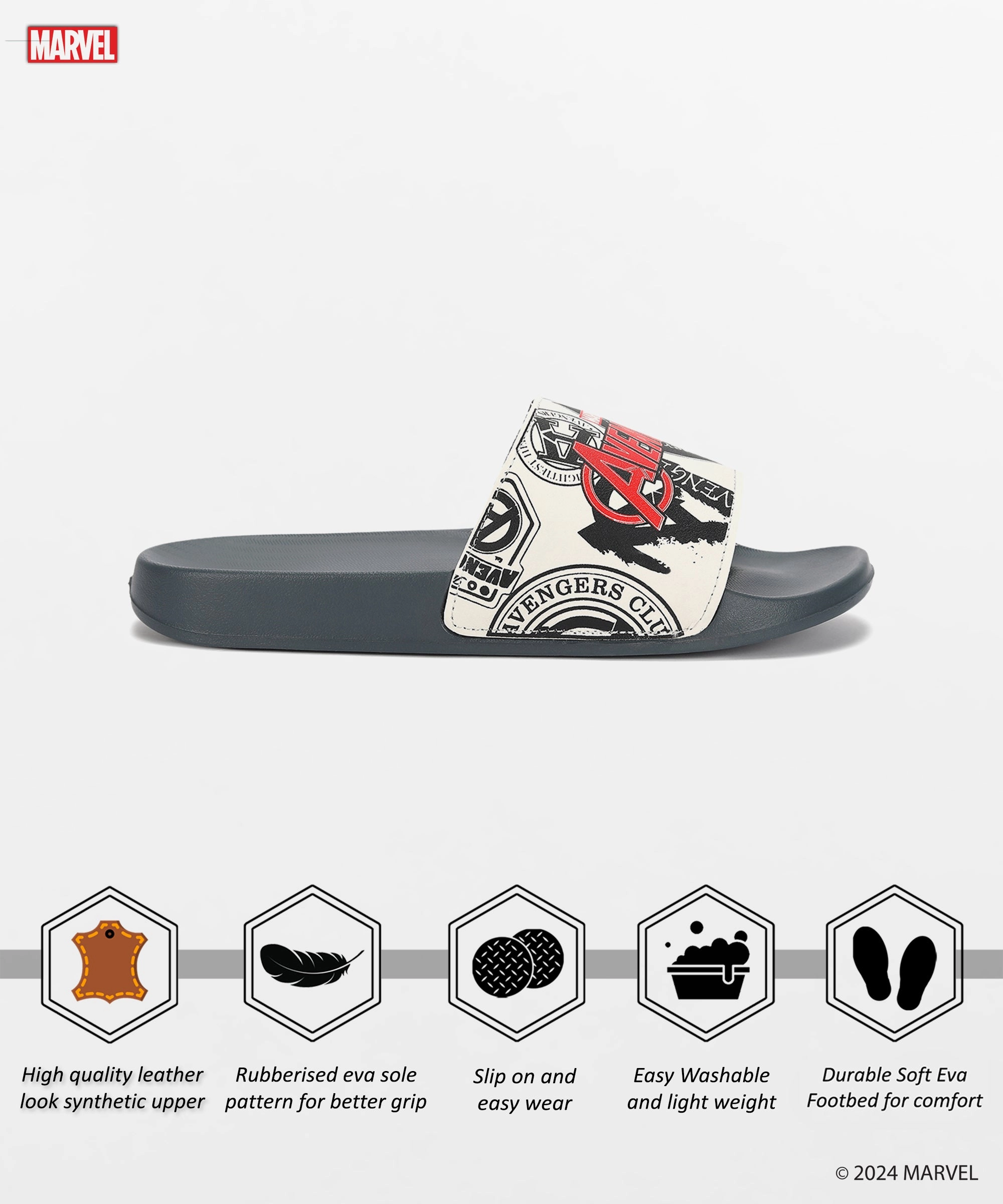 Marvel Avengers' EVMK10921G Men's White Sliders | Trendy Sliders with Durable & Cushioned Sole Construction | Waterproof & Lightweight, Perfect for Everyday Casual Wear Dark Flip Flops