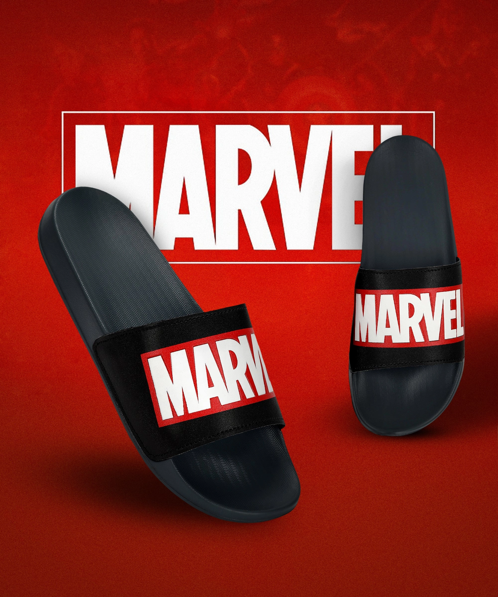 National Flip Flop Day 2025 Marvel EVMK10922G Men's Black Sliders | Trendy Sliders with Durable & Cushioned Sole Construction | Waterproof & Lightweight, Perfect for Everyday Casual Wear
