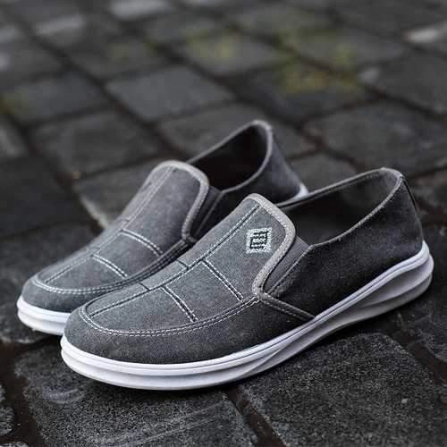 Perforated Flats Shoes Men Low Top Canvas Breathable Flat Slip On Casual Loafers