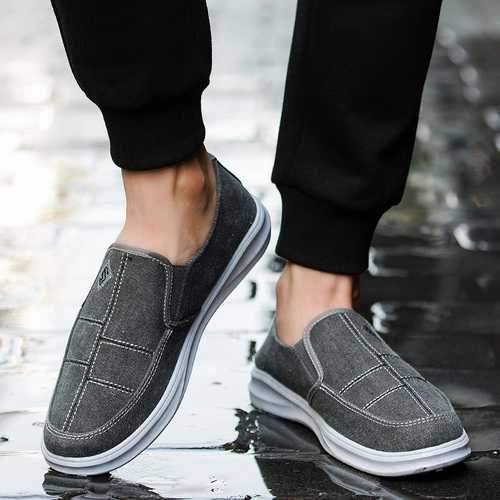 Men Low Top Canvas Breathable Flat Slip On Casual Loafers Ballet Flat Style Shoes