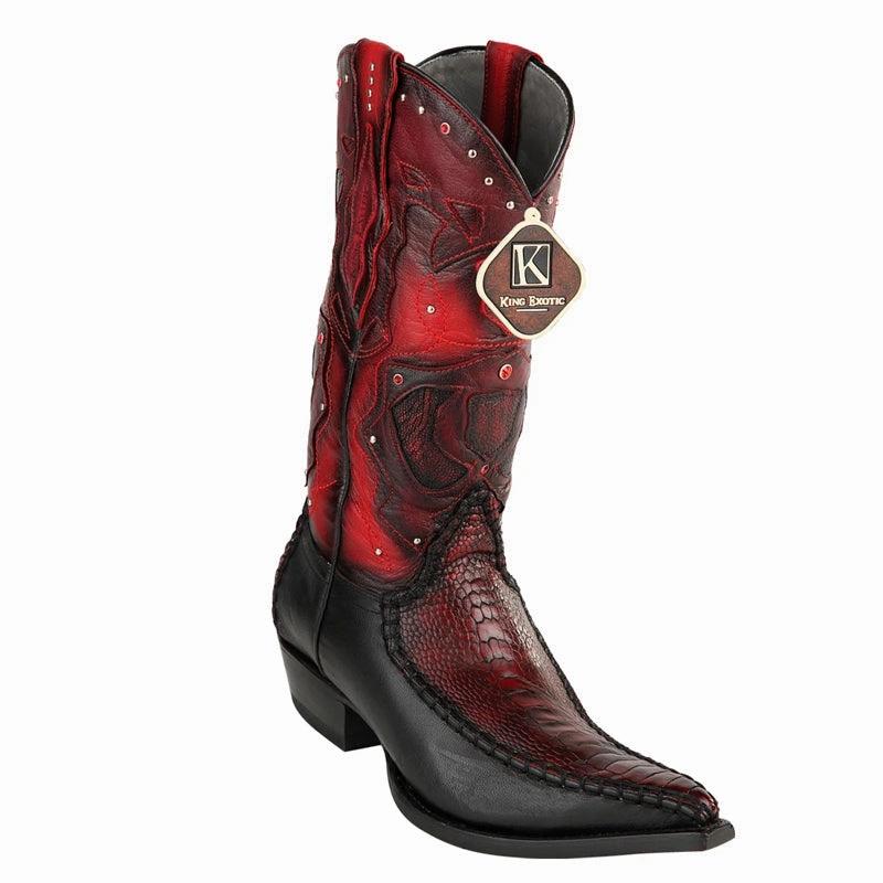 Men's King Exotic Boots Genuine Ostrich Leg 3x Toe Boot - Cherry (495v20518) Tie Boots
