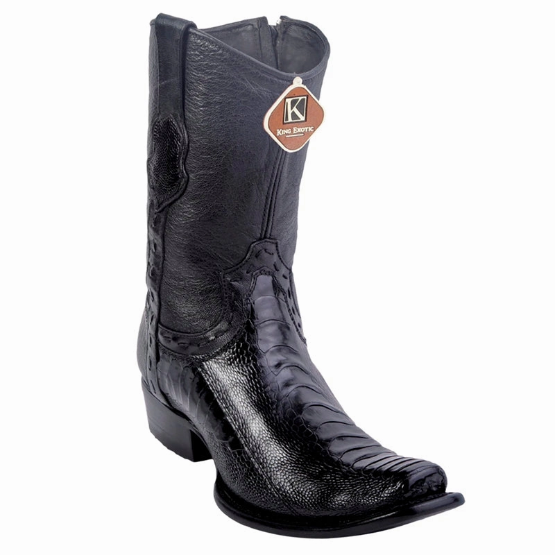 Men's King Exotic Ostrich Leg Boots Dubai Toe Handcrafted Black (479B0505) Quincy Boots